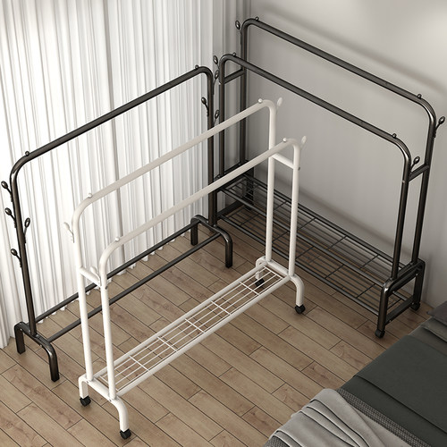 简易衣帽架双杆式晾衣架落地室内移动挂衣架子家用卧室衣服收纳架