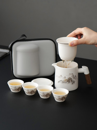 整套功夫陶瓷旅行茶具小套装户外便携式快客杯车载办公泡茶壶白瓷