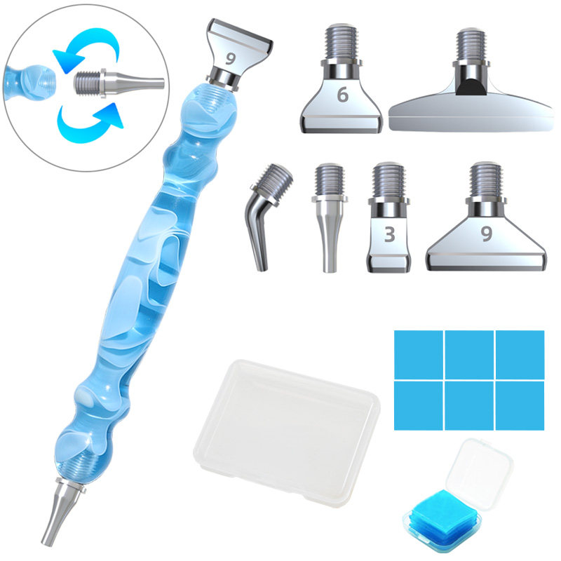 钻石画新款螺纹点钻笔彩色DIY方钻圆钻金属合金笔头贴钻工具套装