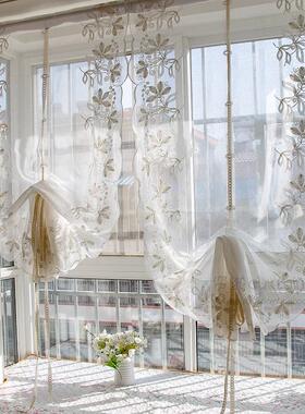 热销111v鸢尾成品气球罗马窗帘提拉帘升降扇形帘客厅阳台飘窗刺绣