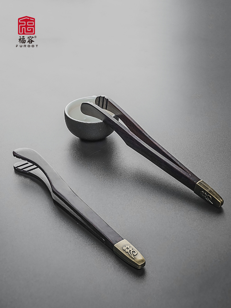 泡茶用的夹子竹制镊子茶道六君子套装木茶杯夹茶具配件黑檀木茶夹