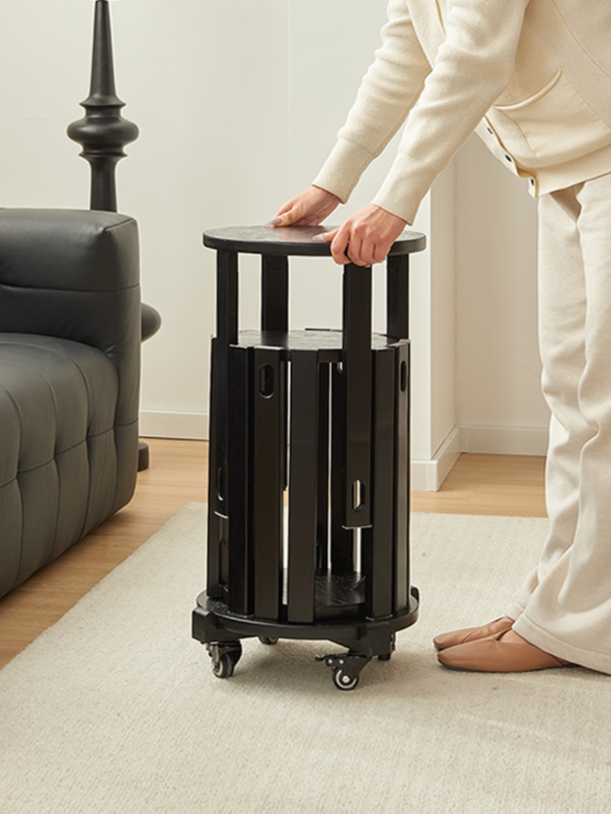 全实木凳子可叠放家用组合圆凳子四合一带滑轮茶几凳叠叠乐餐桌凳