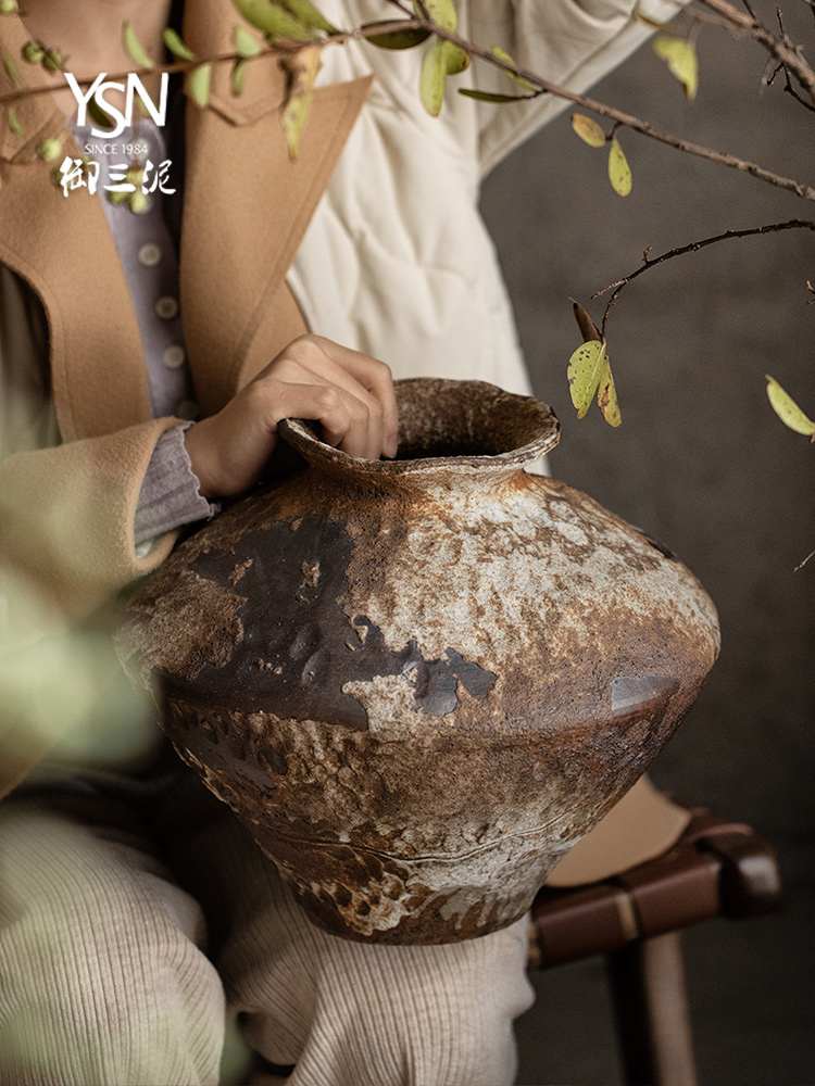 陶瓷花瓶粗陶罐瓶插干花复古手工民宿酒店玄关侘寂风高级感大摆件