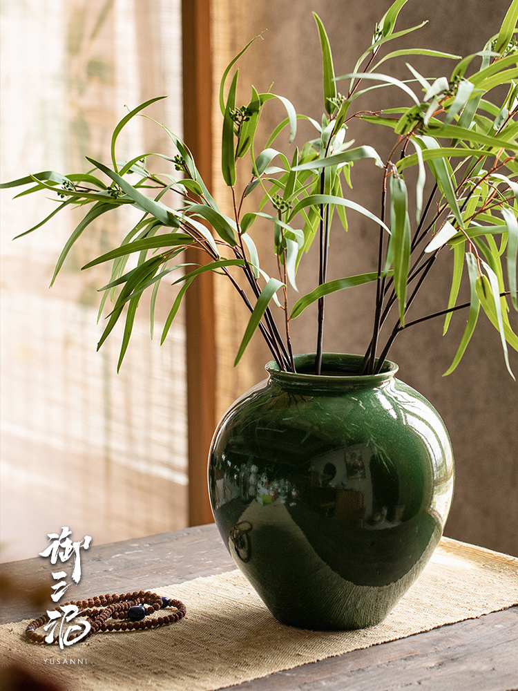 景德镇现代简约养鲜花绿色月亮罐装饰插干花仿真花陶瓷花瓶玄关