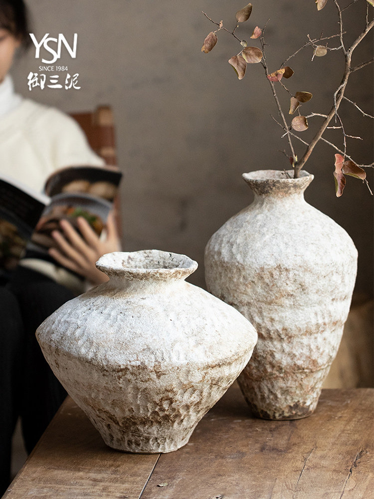 陶瓷花瓶粗陶插鲜花复古怀旧手工民宿酒店侘寂风禅意摆件陶器花器,家居饰品,家饰软装搭配套装,淘宝优惠券,粉丝福利购,淘宝优惠卷