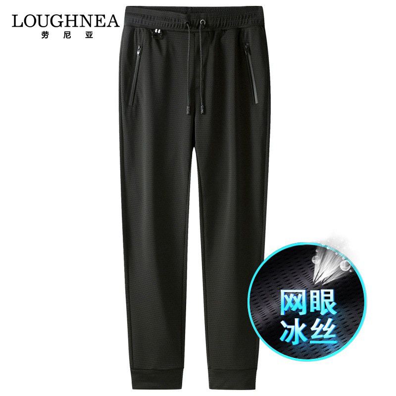 LOUGHNEA高级感黑色宽松大码休闲裤男夏季中年简约速干直筒长裤