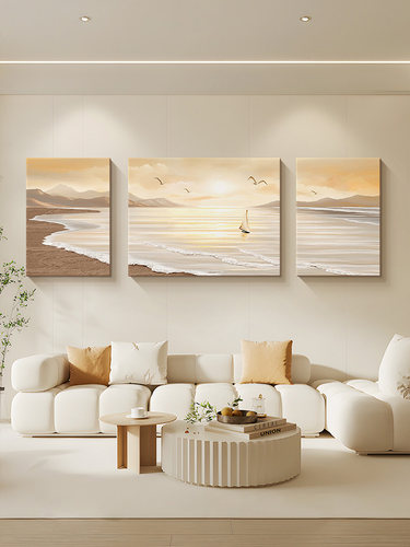 一帆风顺客厅装饰画现代简约沙发背景墙肌理挂画高级感大白墙壁画