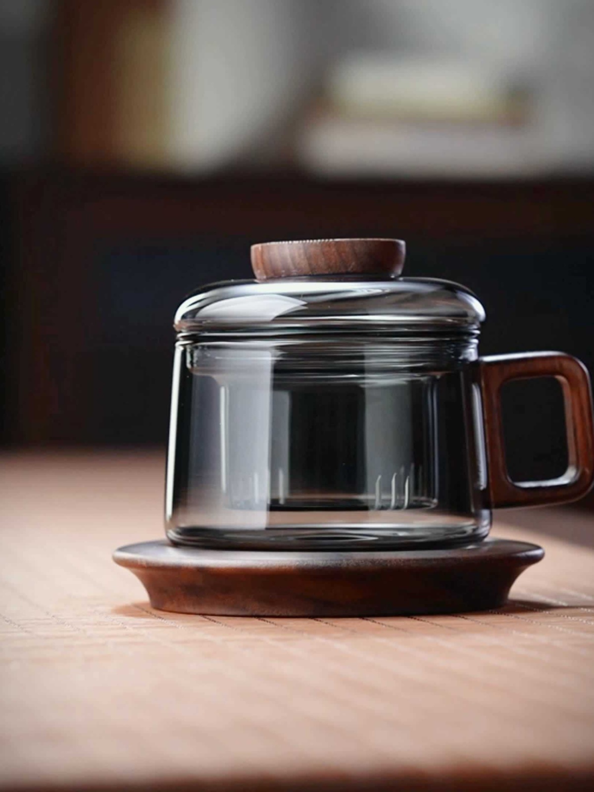 全度玻璃茶杯透黑墩墩杯咖啡杯茶水分离办公室专用高硼硅耐热水杯