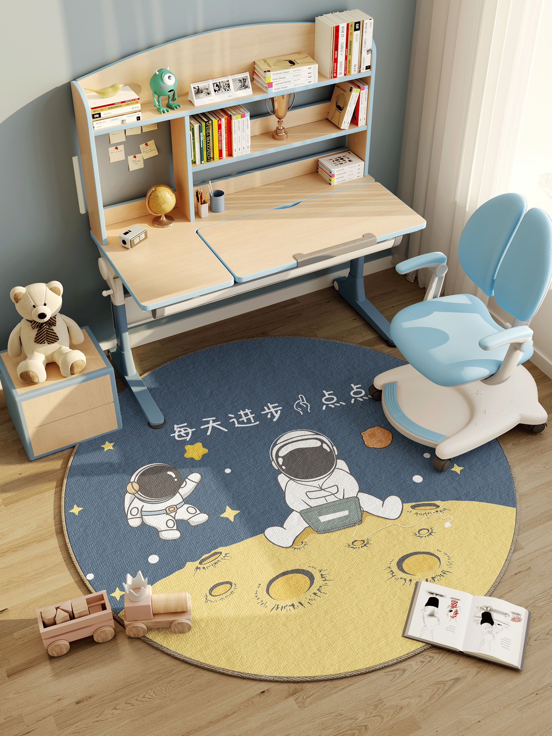 儿童转椅地垫圆形防滑座椅子卧室房脚垫书房学习椅垫子书桌下地毯