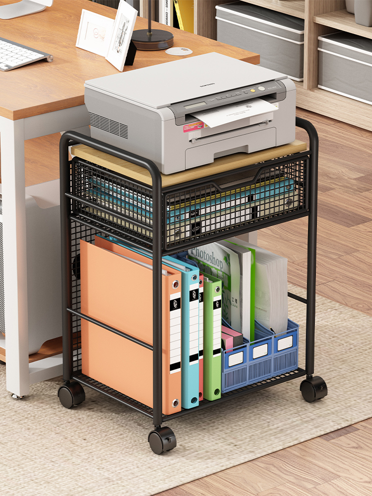 办公室打印机置物架落地小推车文件收纳架桌下多层可移动储物架子
