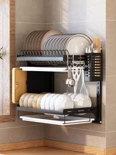 厨房碗碟收纳架放碗架收纳架壁挂水槽碗盘餐具盘子台面双层沥水架