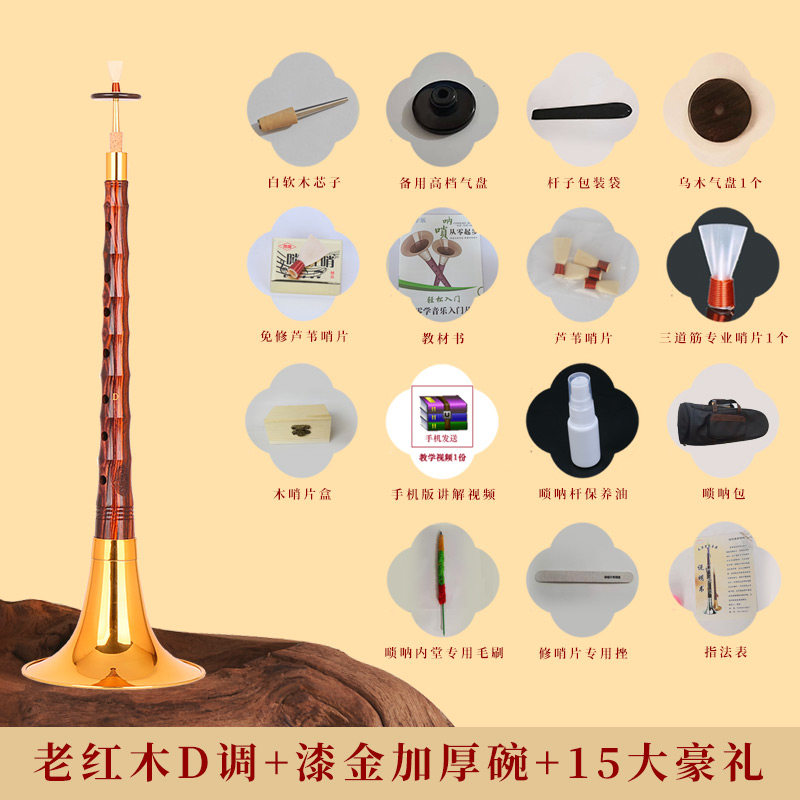 高档宏艺凤鸣精品老红木唢呐乐器全套吹奏成人成人专业演奏d调初