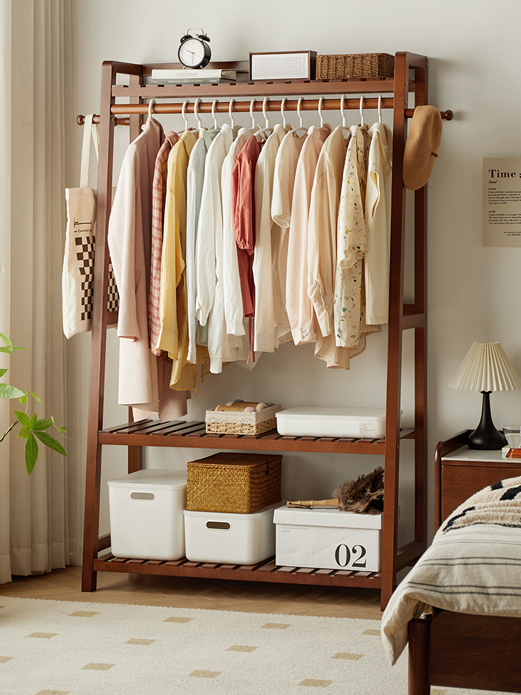 实木落地卧室衣帽架家用简易挂衣架阳台晾衣服架子客厅木质置物架