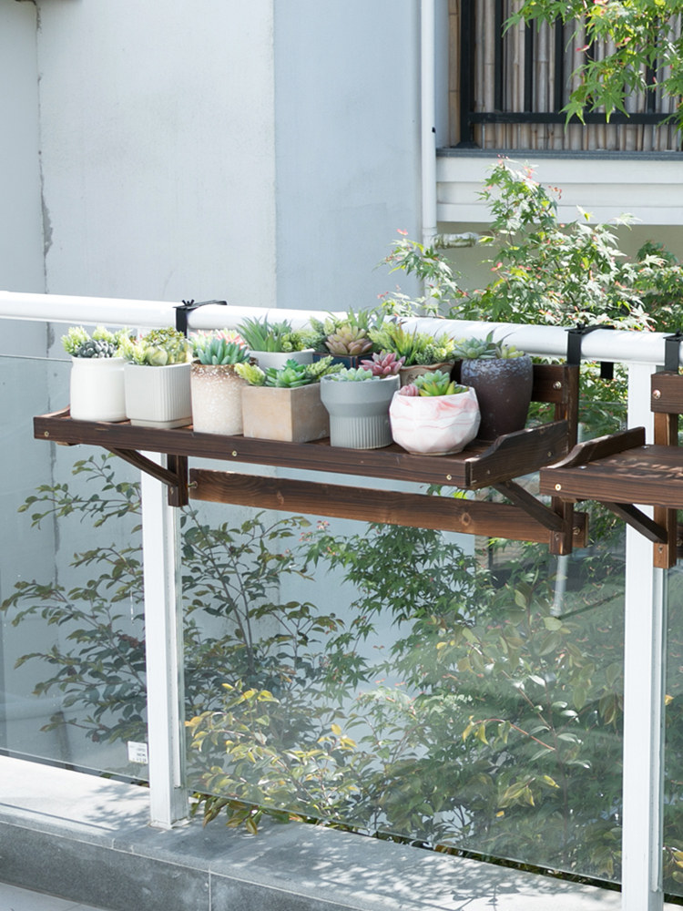 阳台栏杆花架木质悬挂多肉盆栽架子室内挂式花盆架窗台花架置物架