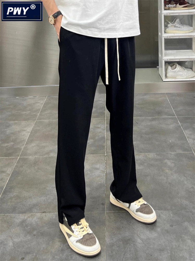 潮牌休闲裤男夏季2026新款韩版垂感宽松百搭直筒裤子潮流开叉西裤