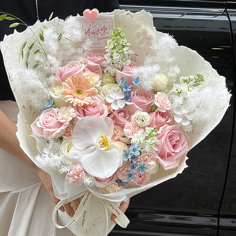 曼塔玫瑰花束混搭郁金香鲜花速递同城北京上海南京生日配送女友