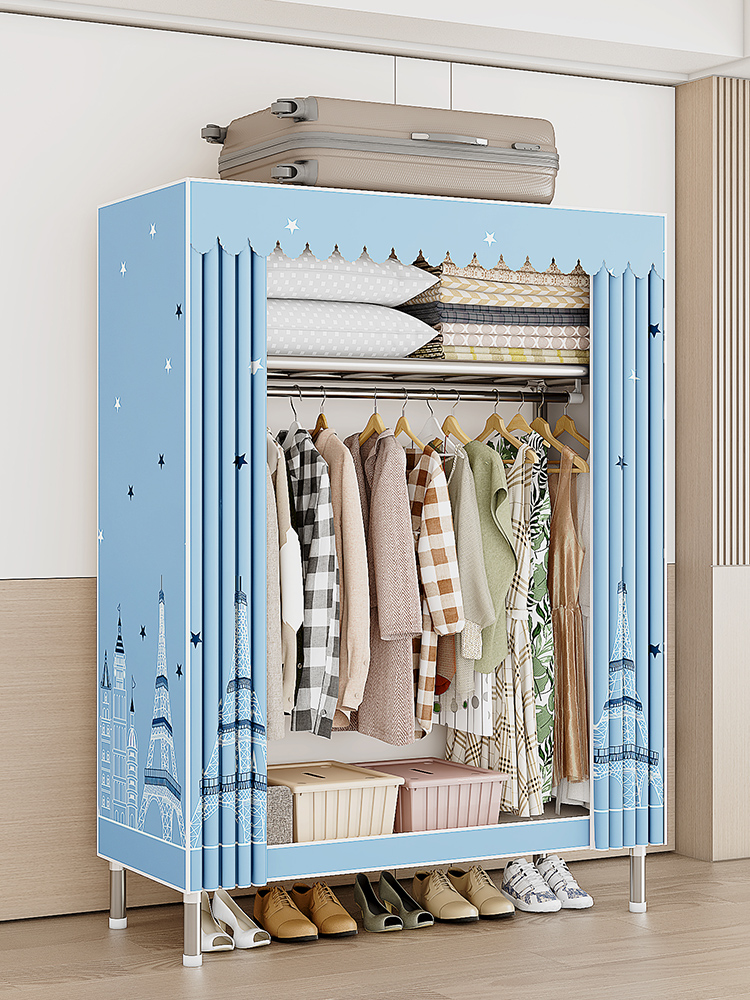 衣柜家用卧室简易布衣柜现代简约出租房用钢管加粗加固组装收纳柜