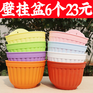 阳台客厅悬挂墙式 饰送挂钩配件 壁挂半圆创意绿萝吊兰式 塑料花盆装