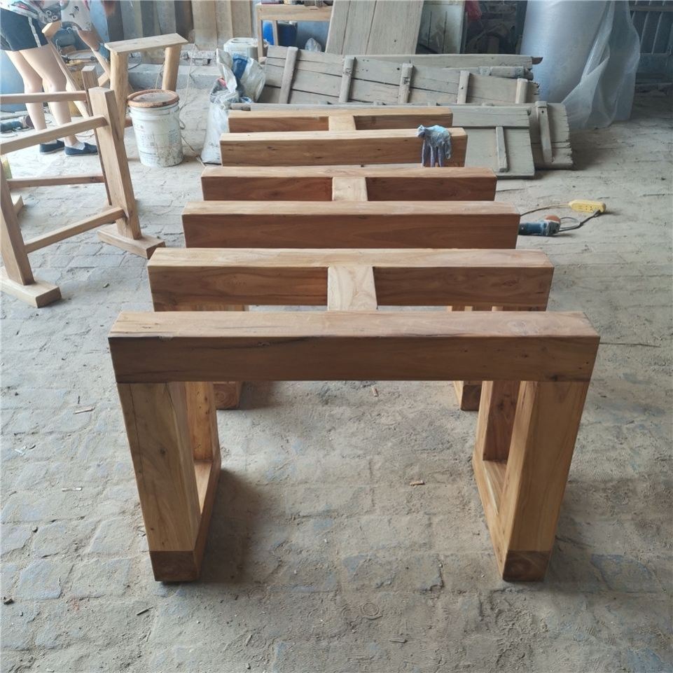 老榆木实木桌腿桌脚大板支架桌架餐桌腿木质脚工字架茶台腿定制