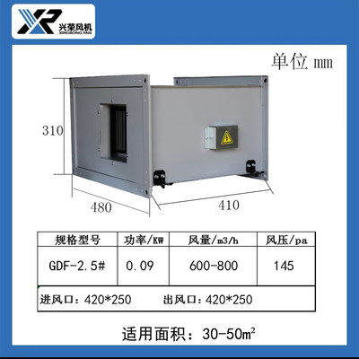 新款低噪声GDF管道式离心风机380v防爆矩形静音新风排风通风换气2