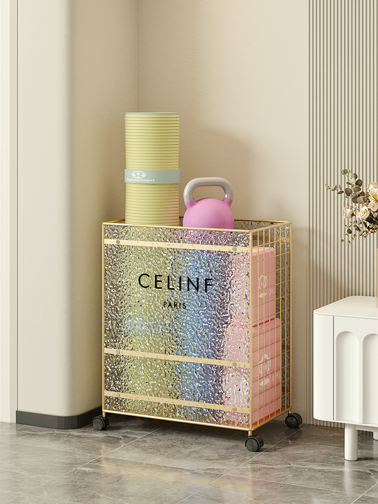 瑜伽垫收纳筐带轮家用羽毛球篮球类运动健身器材收纳筐夹缝置物架