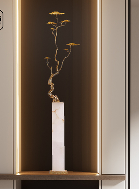 迎客松摆件客厅玄关走廊壁龛轻奢高级感新中式竖高细长艺术装饰品