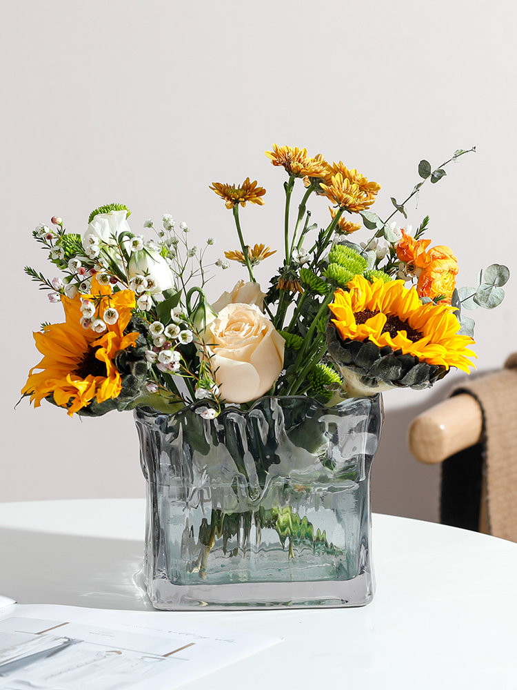 冰川纹方缸创意正方形水培绿植物铜钱草花盆白掌绿萝水养玻璃花瓶