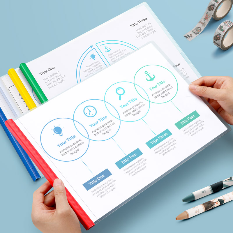 横版抽杆夹A4拉杆夹加厚文件夹透明插页档案夹彩色横向资料夹册办