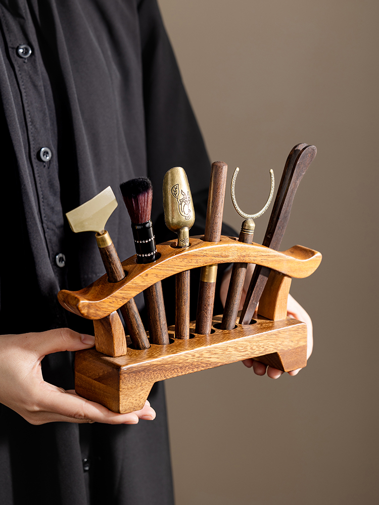 胡桃木茶道架子六君子套装配件大全茶桌茶刀茶夹茶刷泡茶工具茶具