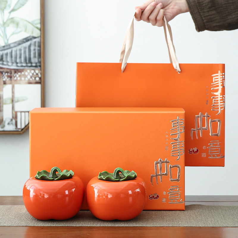 均能手造 茶叶包装盒空礼盒 迷你柿子茶叶罐陶瓷便携小号创意摆件,餐饮具,茶叶罐,淘宝优惠券,粉丝福利购,淘宝优惠卷