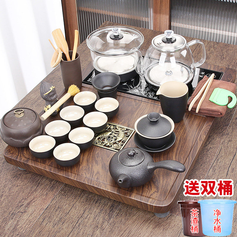 小号茶盘全自动玻璃烧水壶底部上水一体茶台家用紫砂茶具套装功夫