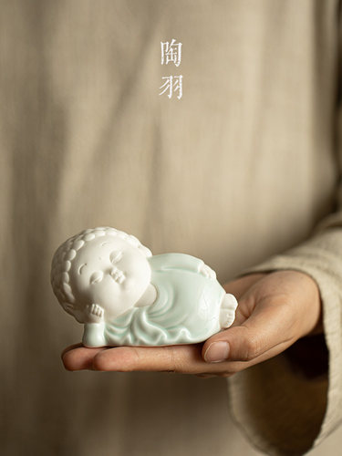 白瓷茶宠摆件可养茶玩小和尚茶艺桌茶台精品个性创意茶道茶具配件