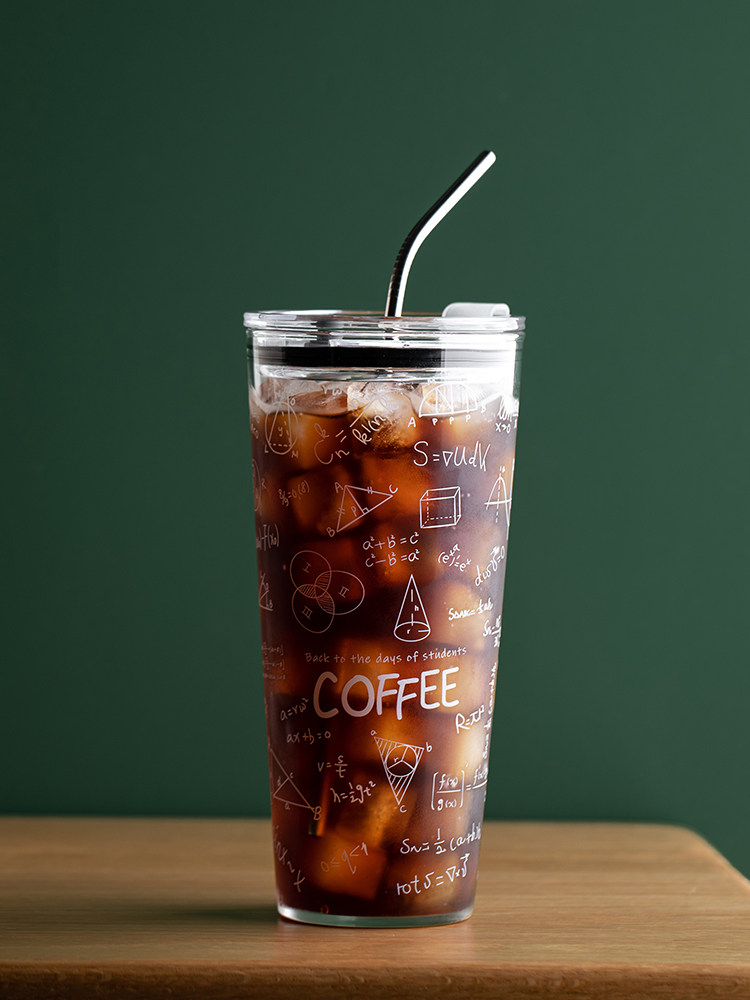 玻璃杯带吸管杯子女生喝水杯办公室大容量咖啡杯夏季冷饮杯奶茶杯,餐饮具,吸管杯,淘宝优惠券,粉丝福利购,淘宝优惠卷