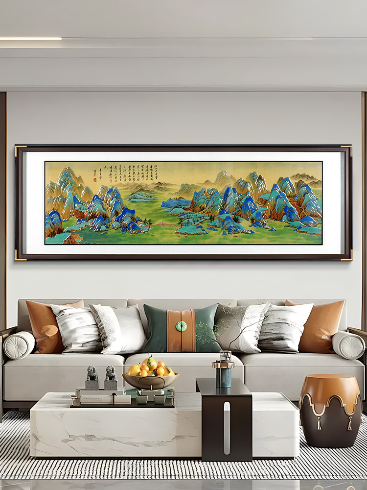 客厅沙发背景墙千里江山画装饰画新中国风2025新手雕铜雕画