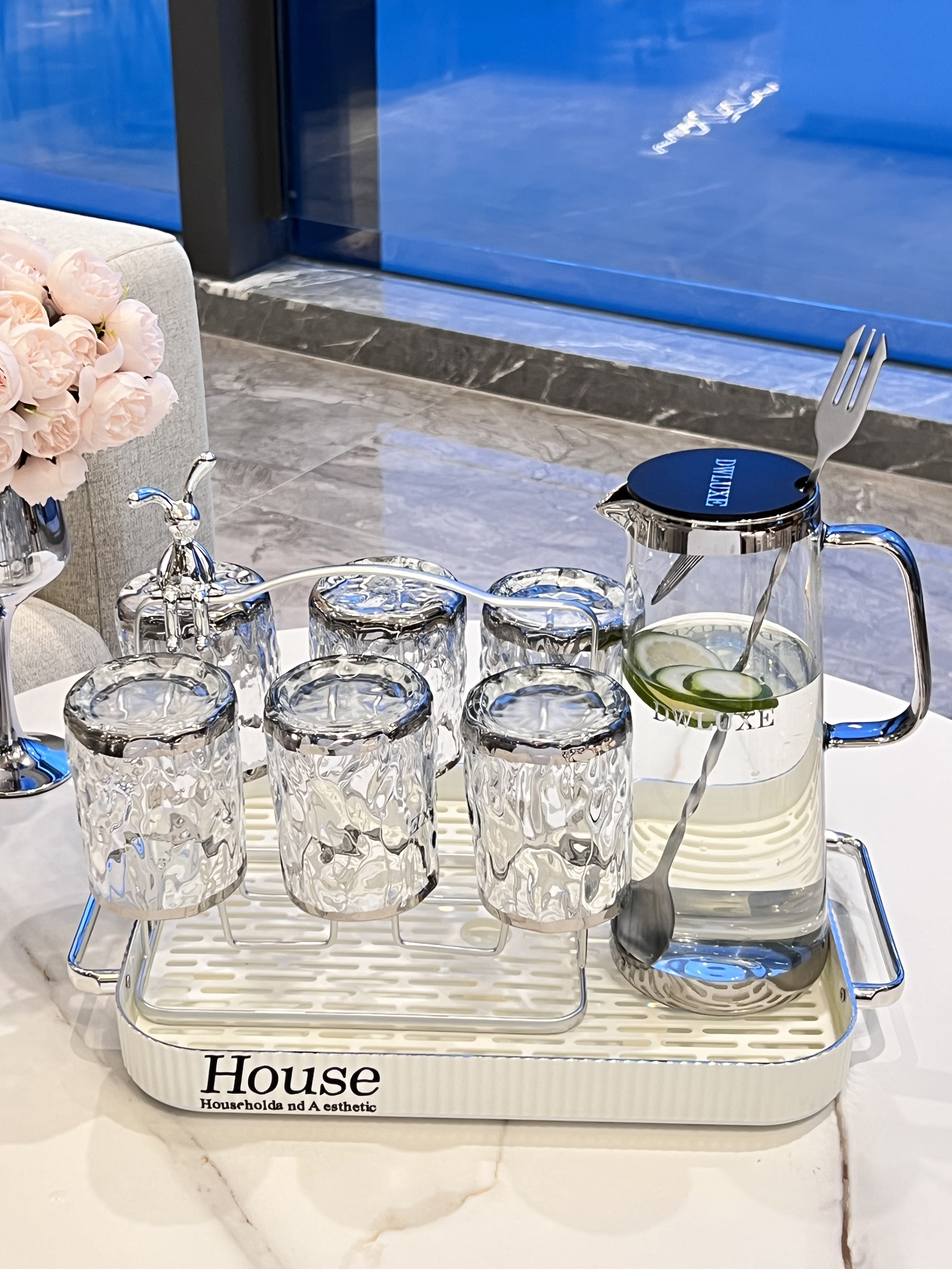 轻奢水杯套装家用客厅茶几喝水杯子茶杯茶具茶壶玻璃杯待客高级感