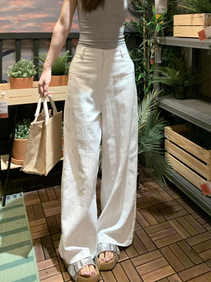 白色亚麻西装裤女夏季薄2025新款宽松显瘦苎麻棉麻休闲直筒阔腿裤
