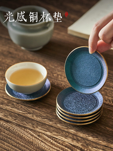 黄铜加厚茶杯垫家用防滑隔热茶托中式铜杯托功夫茶具配件茶盏托