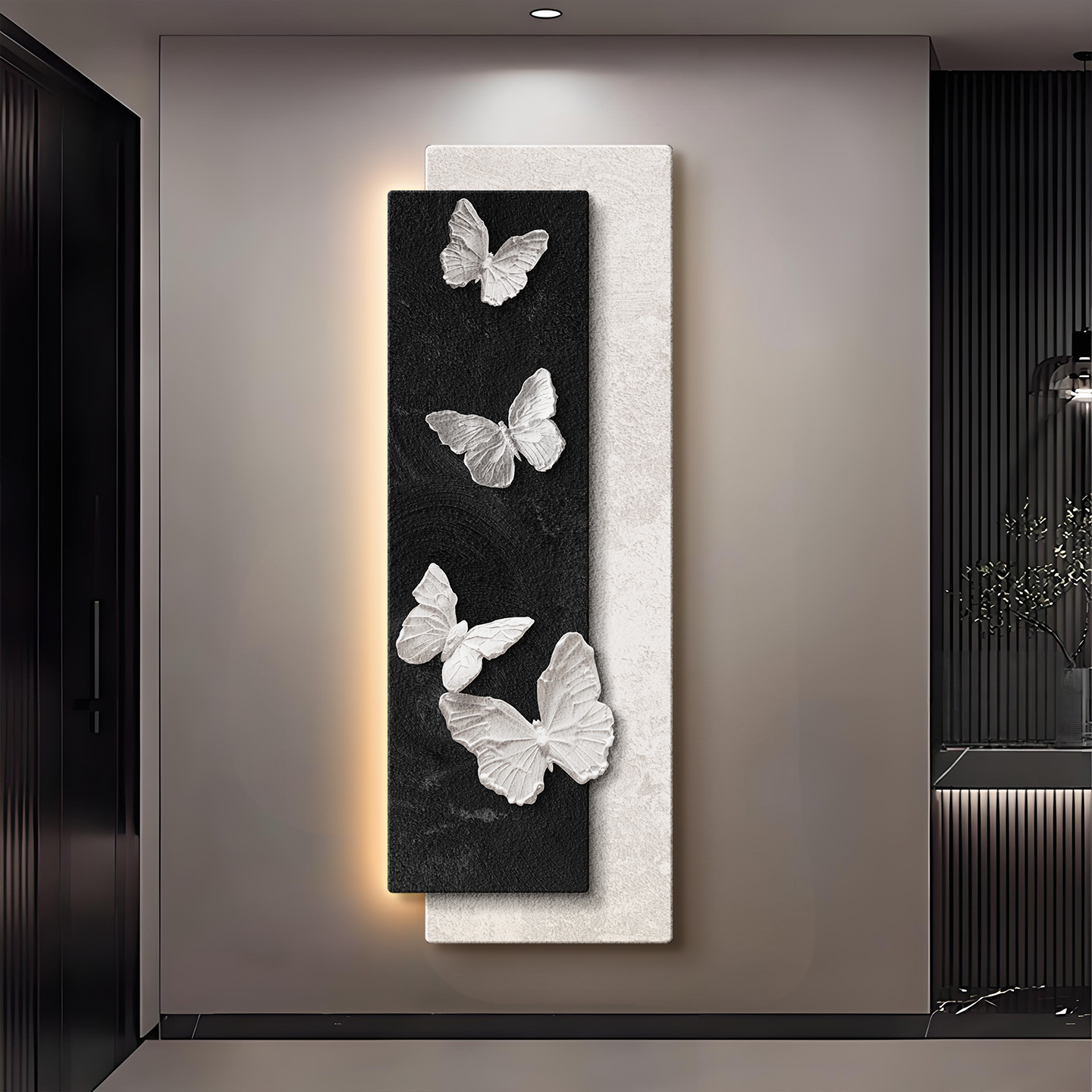 黑白玄关装饰画2025年新款现代轻奢走廊过道壁灯高端客厅入户挂画