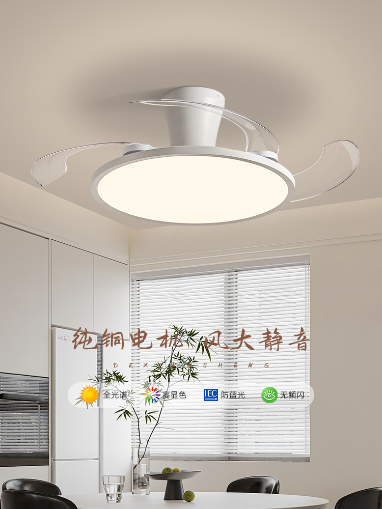 隐形吊扇灯卧室静音房间2024新款吸顶风扇灯超薄餐厅吊灯风扇一体