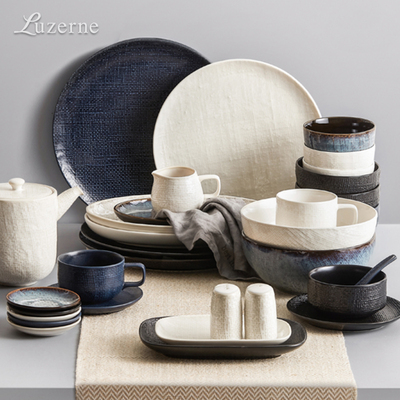 Luzerne陆升珍珠白麻布纹轻奢日式简约陶瓷餐具碗碟盘子鱼盘汤碗
