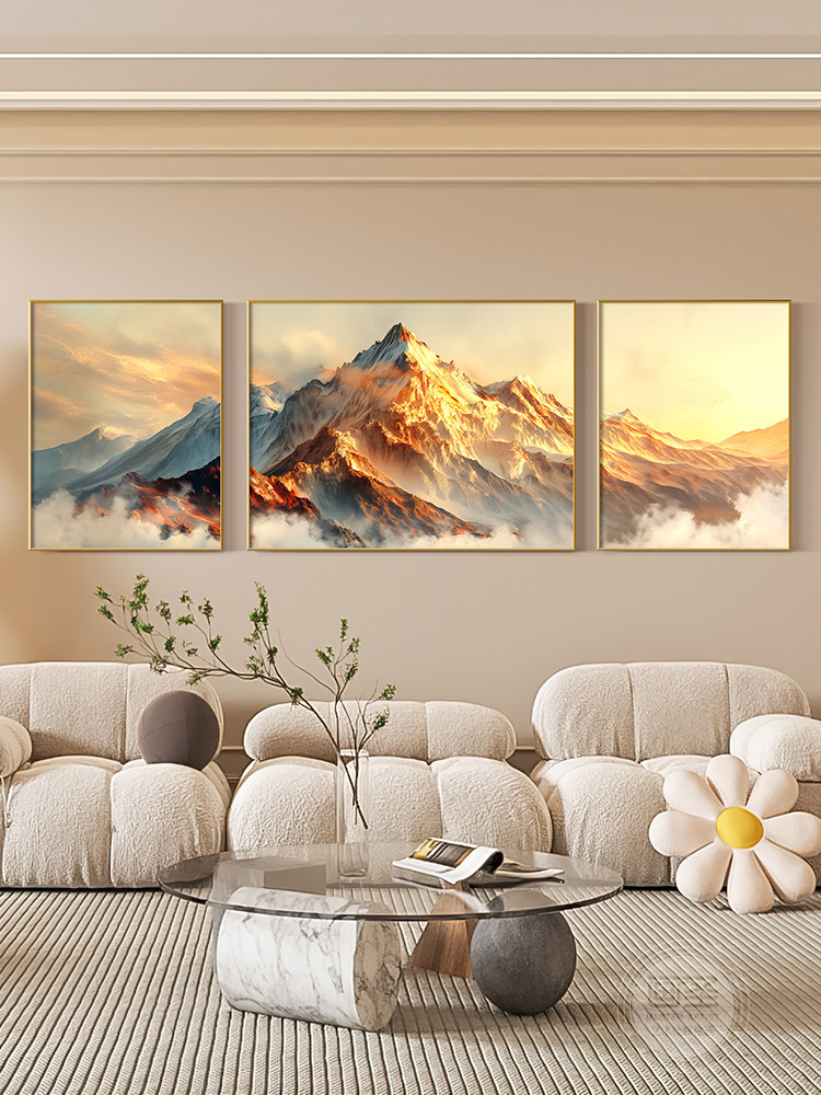 轻奢靠背金山客厅装饰画新中国风客厅沙发背景墙挂画三联画组合壁