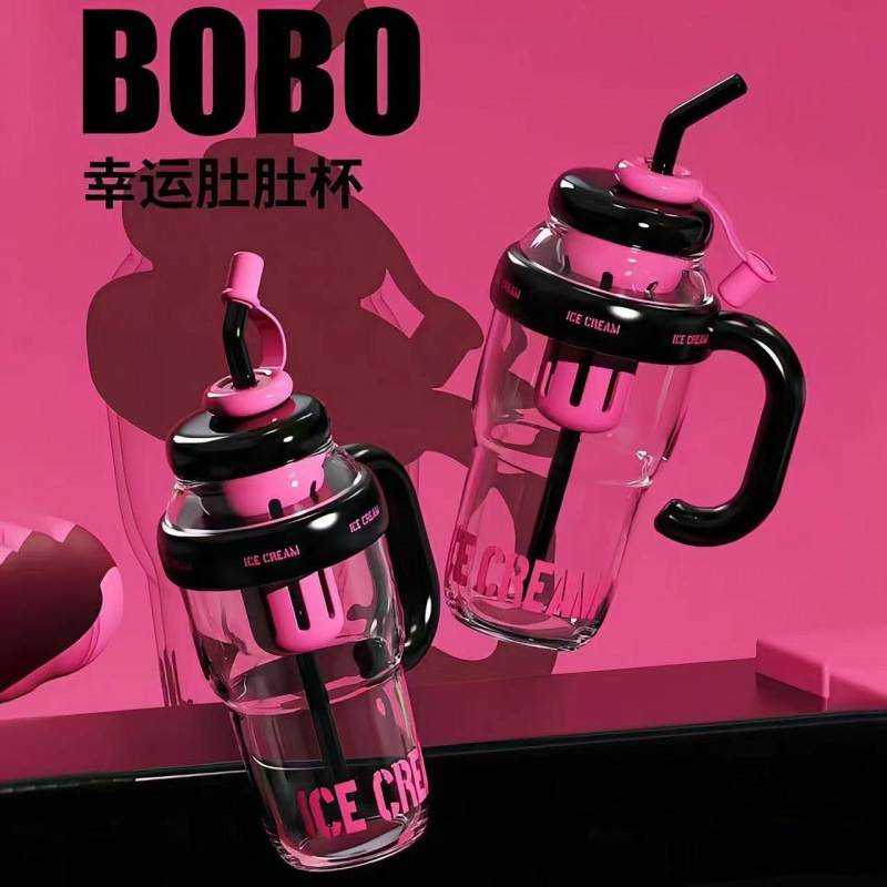 夏季冰霸杯高颜值女生巨无霸水杯奶茶杯带吸管茶漏大容量大肚杯