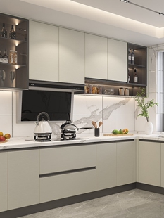 官方金牌厨柜厨房整体橱柜定制家用石英石台面灶台柜橱柜一体