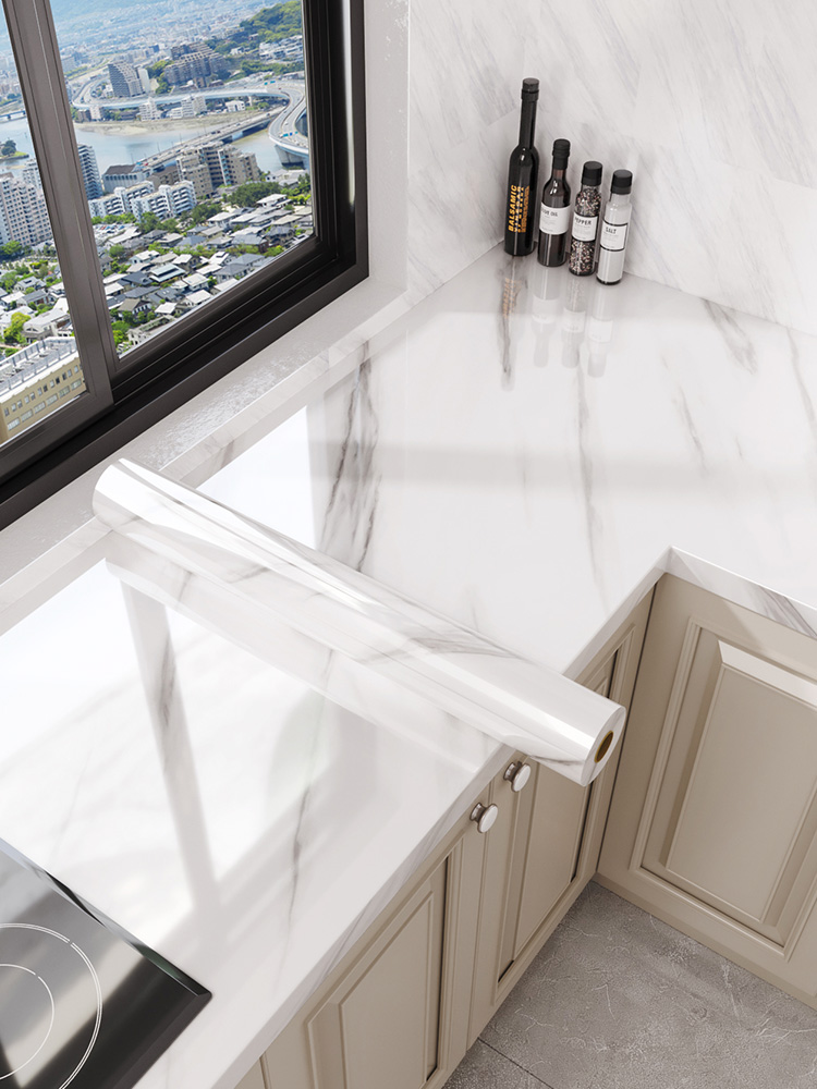 加厚大理石贴纸灶台耐高温防水自粘墙纸家具橱柜翻新瓷砖贴膜