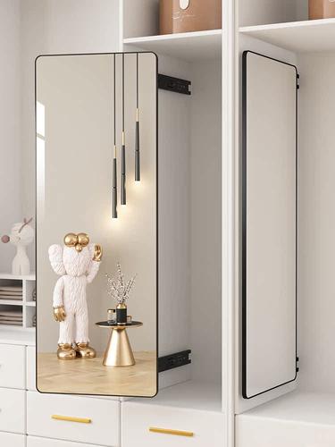 推拉全身镜家用内装隐形可关闭衣柜镜子旋转折叠伸缩滑轨暗藏穿衣