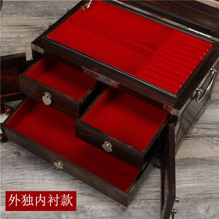 新款 独板大红酸枝红木首饰盒实木质带锁中式 复古高档饰品收纳盒子