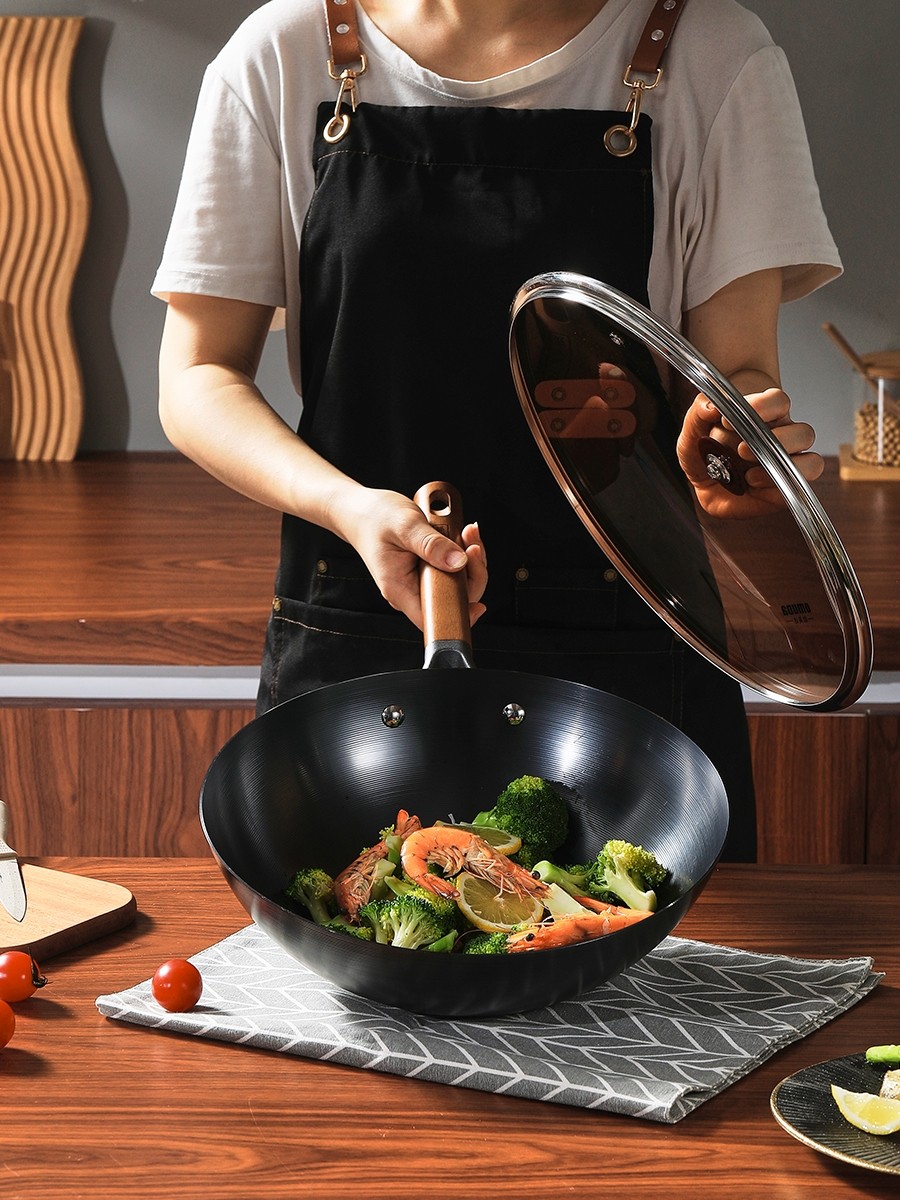 欧美达极铁锅炒锅家用真不锈无涂层铁锅炒菜锅传统老式铁锅深氮