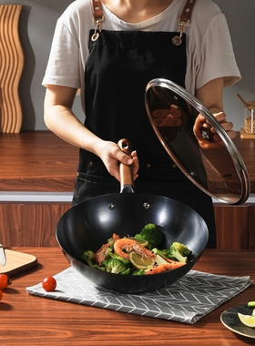 欧美达极铁锅炒锅家用真不锈无涂层铁锅炒菜锅传统老式铁锅深氮