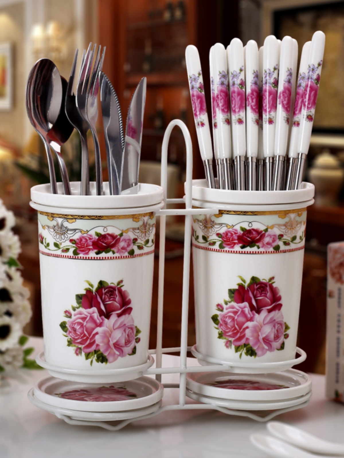 陶瓷筷子筒筷子盒筷子篓沥水筷子笼架 厨房筷筒子筷架家用收纳桶