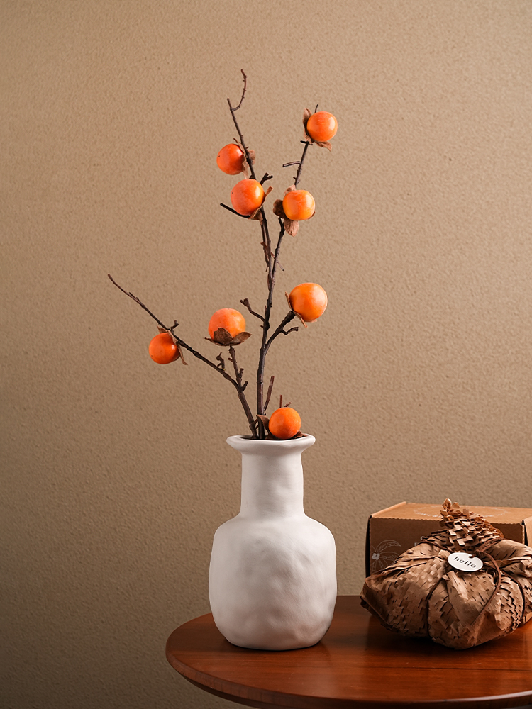 贝汉美柿柿如意仿真柿子树枝素胚花瓶摆件客厅桌面插花装饰品摆设